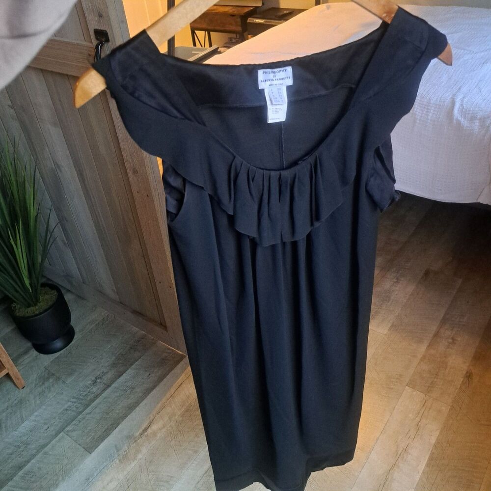 Philosophy Di Alberta Ferretti Black Dress Size 2 XS Ruffle Slip Cocktail